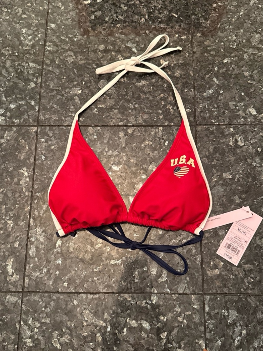 wild fable Red Triangle Bikini Top with White Trim